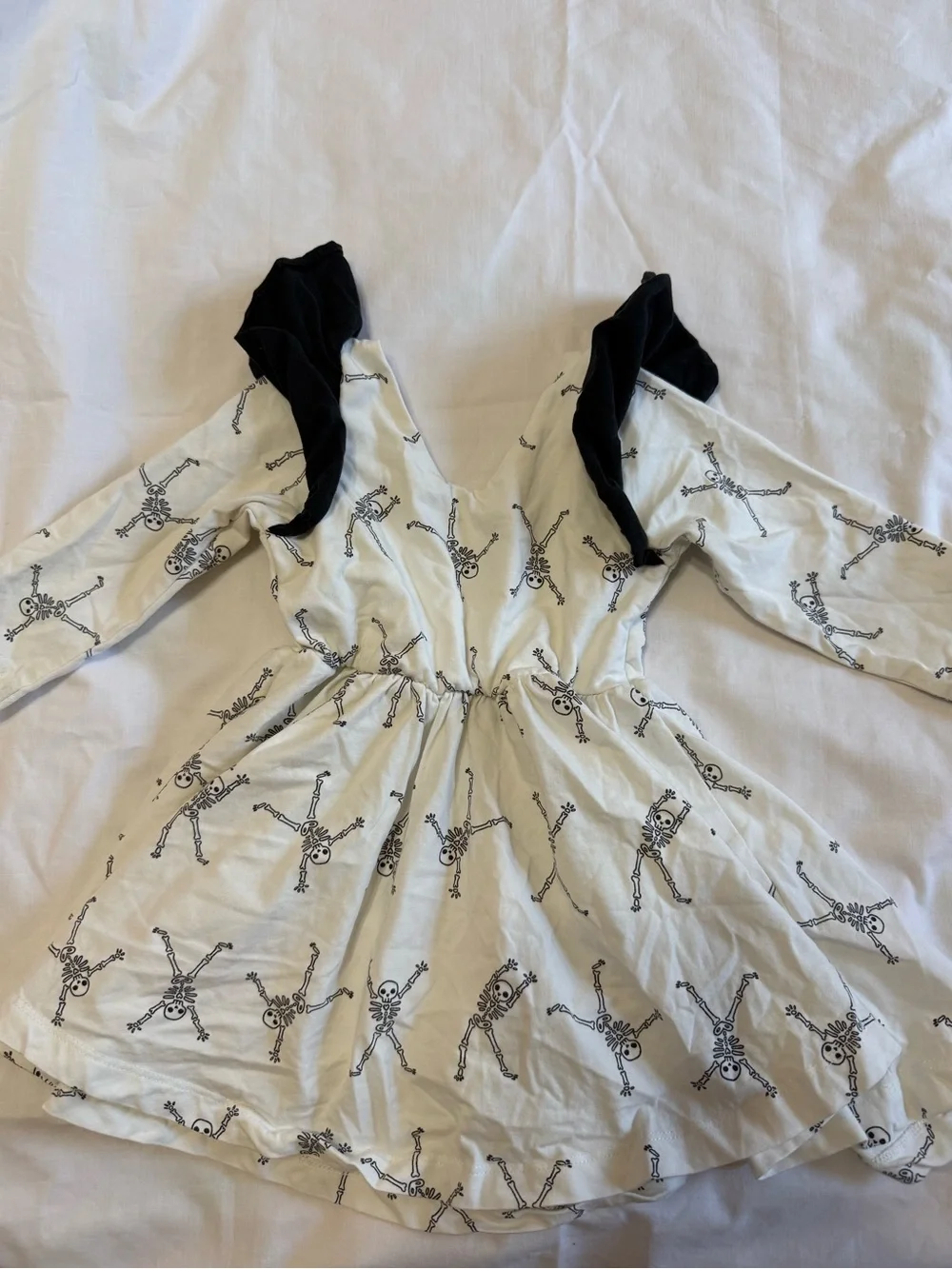Black & White Skeleton Print Ruffle Sleeve Dress
